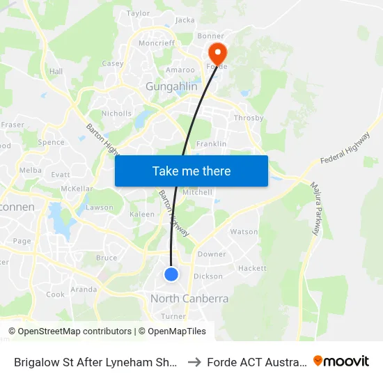 Brigalow St After Lyneham Shops to Forde ACT Australia map