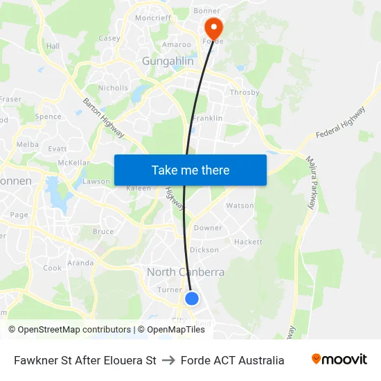 Fawkner St After Elouera St to Forde ACT Australia map