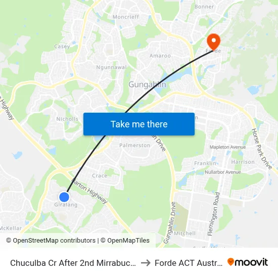 Chuculba Cr After 2nd Mirrabucca Cr to Forde ACT Australia map