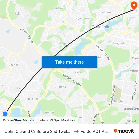 John Cleland Cr Before 2nd Twelvetrees Cr to Forde ACT Australia map