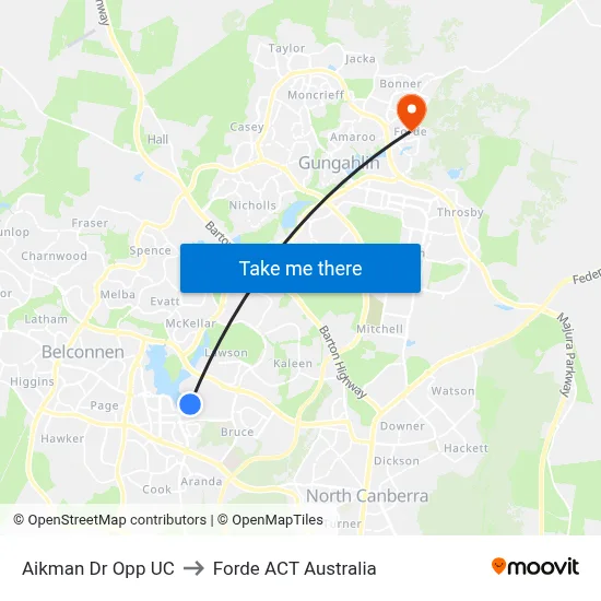 Aikman Dr Opp UC to Forde ACT Australia map
