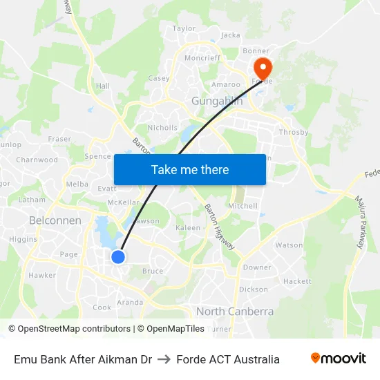 Emu Bank After Aikman Dr to Forde ACT Australia map