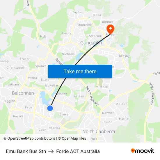 Emu Bank Bus Stn to Forde ACT Australia map