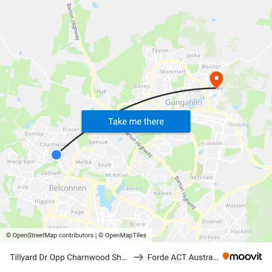 Tillyard Dr Opp Charnwood Shops to Forde ACT Australia map