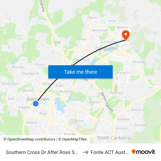 Southern Cross Dr After Ross Smith Cr to Forde ACT Australia map