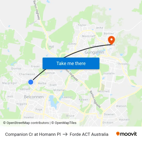Companion Cr at Homann Pl to Forde ACT Australia map