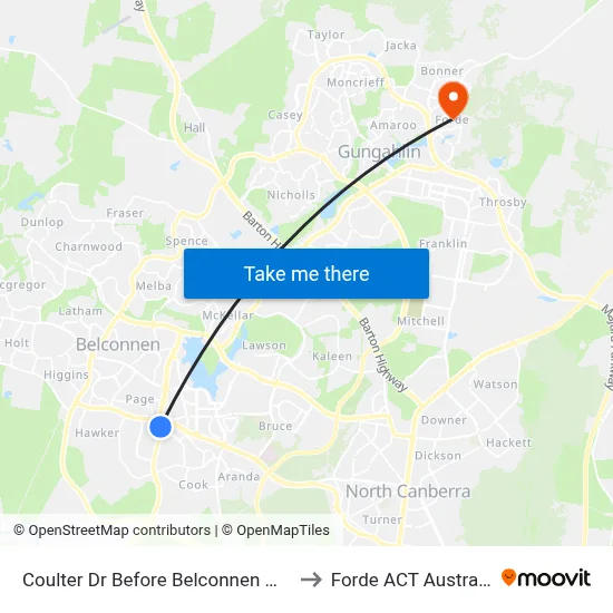 Coulter Dr Before Belconnen Way to Forde ACT Australia map