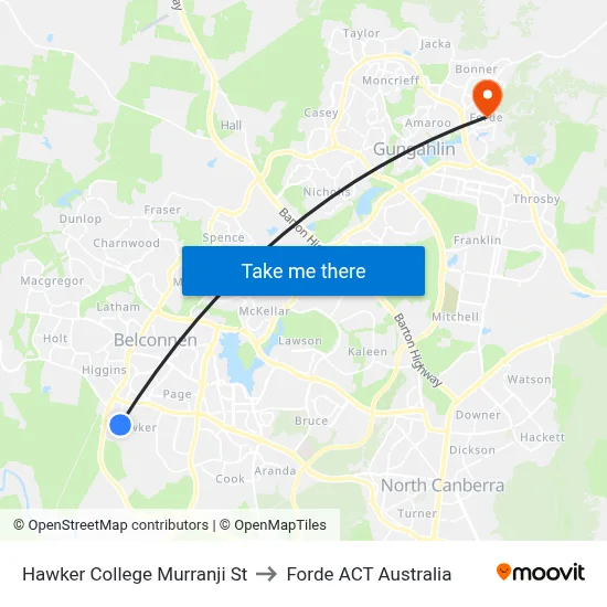 Hawker College Murranji St to Forde ACT Australia map