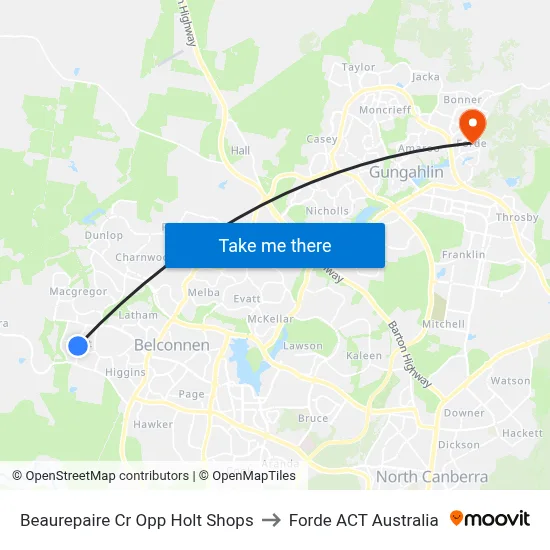 Beaurepaire Cr Opp Holt Shops to Forde ACT Australia map