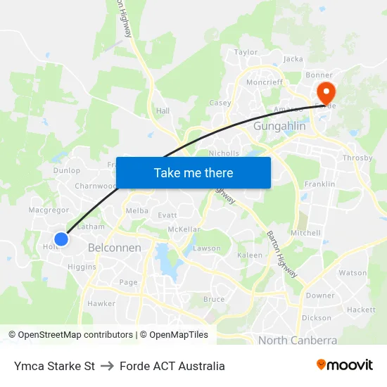 Ymca Starke St to Forde ACT Australia map