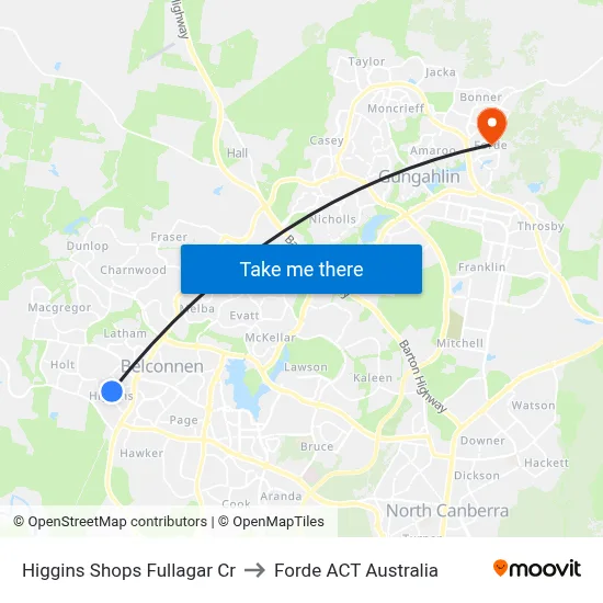 Higgins Shops Fullagar Cr to Forde ACT Australia map