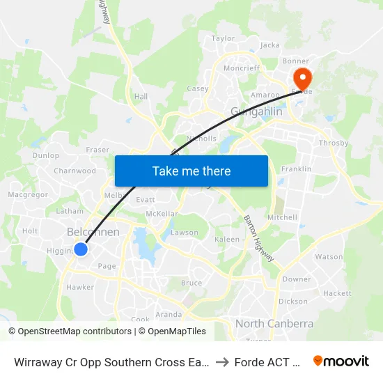 Wirraway Cr Opp Southern Cross Early Childhood Sch to Forde ACT Australia map