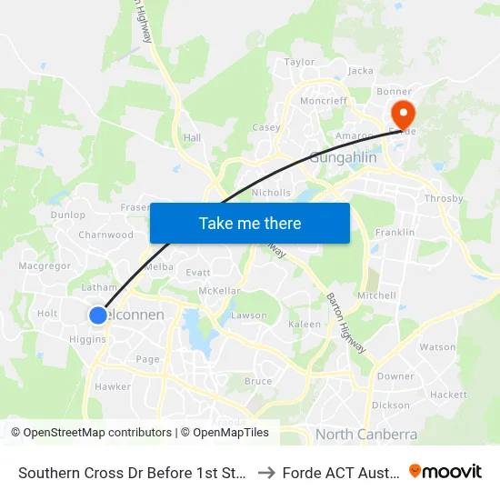 Southern Cross Dr Before 1st Starke St to Forde ACT Australia map