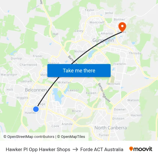 Hawker Pl Opp Hawker Shops to Forde ACT Australia map