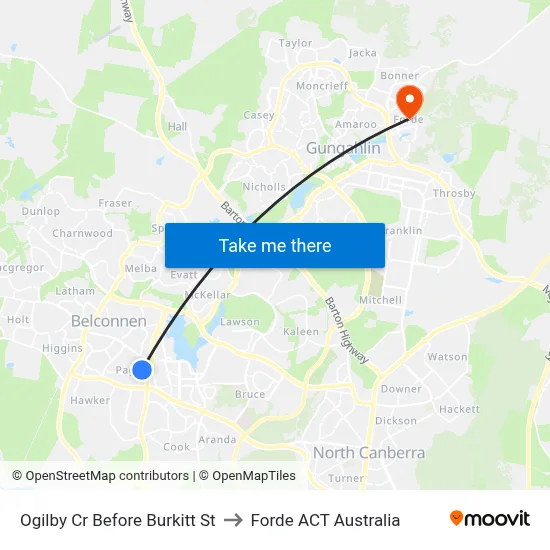 Ogilby Cr Before Burkitt St to Forde ACT Australia map