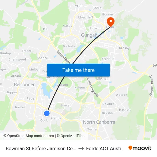 Bowman St Before Jamison Centre to Forde ACT Australia map