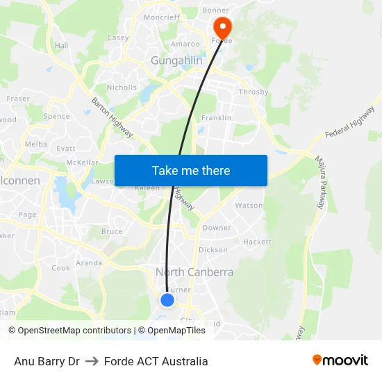 Anu Barry Dr to Forde ACT Australia map