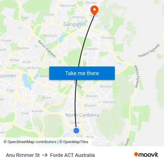 Anu Rimmer St to Forde ACT Australia map
