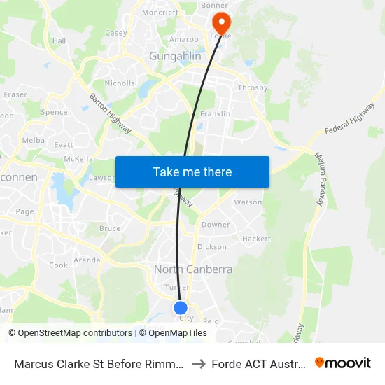 Marcus Clarke St Before Rimmer St to Forde ACT Australia map