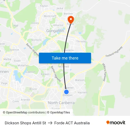 Dickson Shops Antill St to Forde ACT Australia map