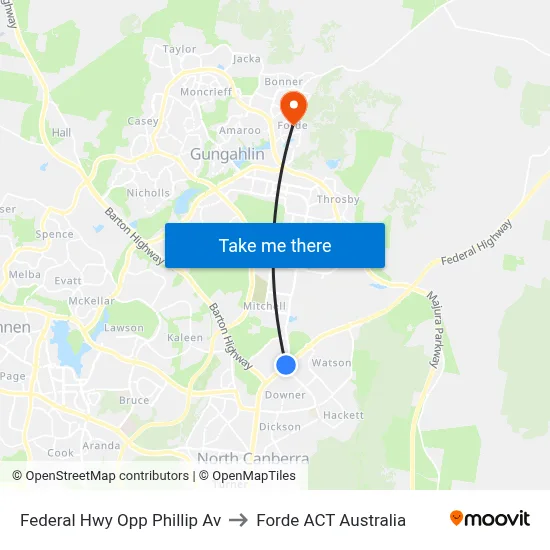Federal Hwy Opp Phillip Av to Forde ACT Australia map