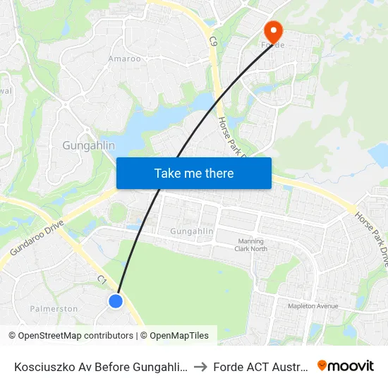 Kosciuszko Av Before Gungahlin Dr to Forde ACT Australia map