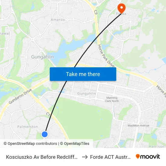 Kosciuszko Av Before Redcliffe St to Forde ACT Australia map