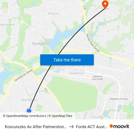 Koscuiszko Av After Palmerston Shops to Forde ACT Australia map