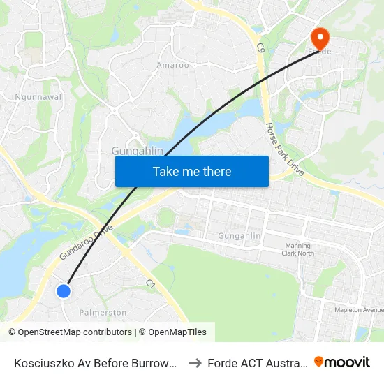 Kosciuszko Av Before Burrowa St to Forde ACT Australia map