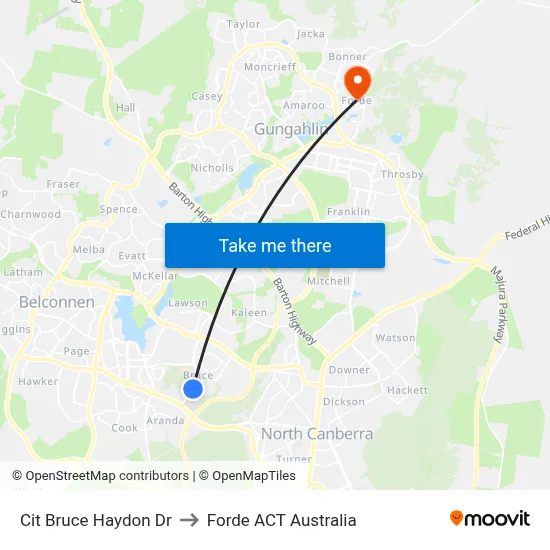 Cit Bruce Haydon Dr to Forde ACT Australia map
