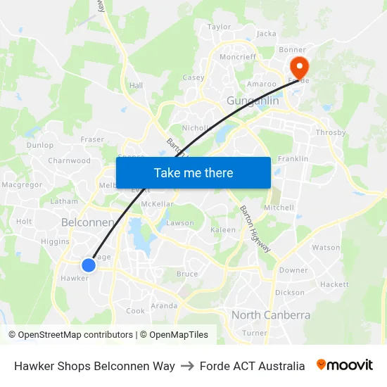 Hawker Shops Belconnen Way to Forde ACT Australia map