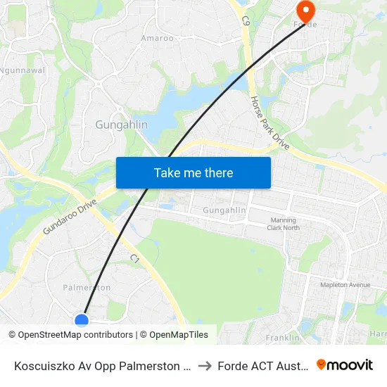 Koscuiszko Av Opp Palmerston Shops to Forde ACT Australia map