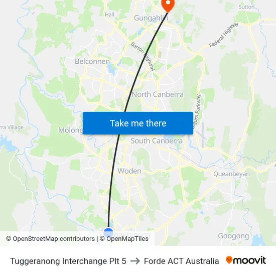 Tuggeranong Interchange Plt 5 to Forde ACT Australia map