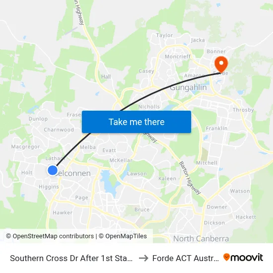 Southern Cross Dr After 1st Starke St to Forde ACT Australia map