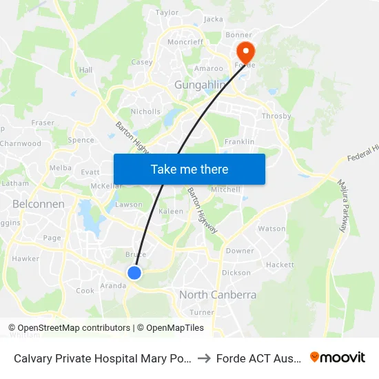 Calvary Private Hospital Mary Potter Cct to Forde ACT Australia map