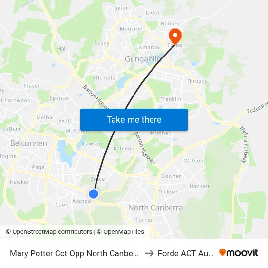 Mary Potter Cct Opp North Canberra Hospital to Forde ACT Australia map