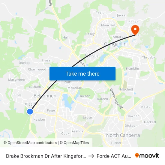 Drake Brockman Dr After Kingsford Smith Dr to Forde ACT Australia map