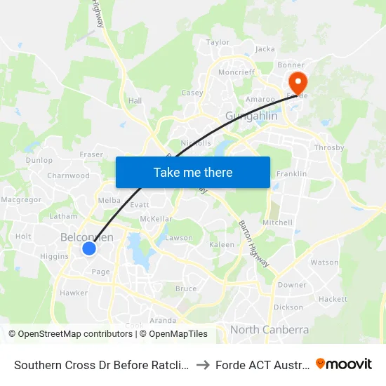 Southern Cross Dr Before Ratcliffe Cr to Forde ACT Australia map