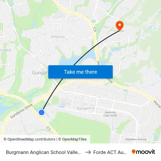 Burgmann Anglican School Valley Campus to Forde ACT Australia map