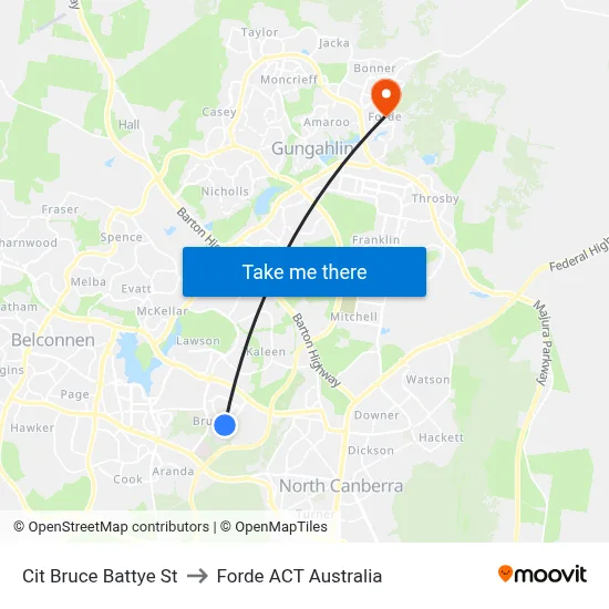 Cit Bruce Battye St to Forde ACT Australia map