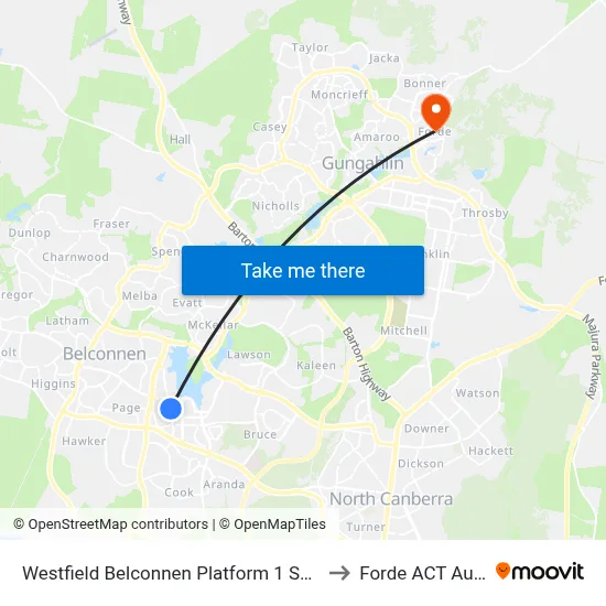 Westfield Belconnen Platform 1 Set Down Only to Forde ACT Australia map