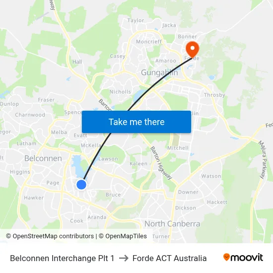 Belconnen Interchange Plt 1 to Forde ACT Australia map
