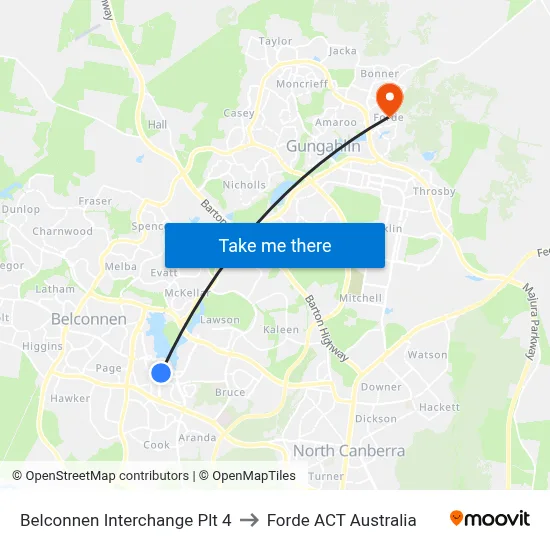 Belconnen Interchange Plt 4 to Forde ACT Australia map