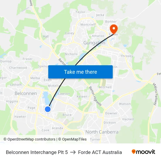 Belconnen Interchange Plt 5 to Forde ACT Australia map