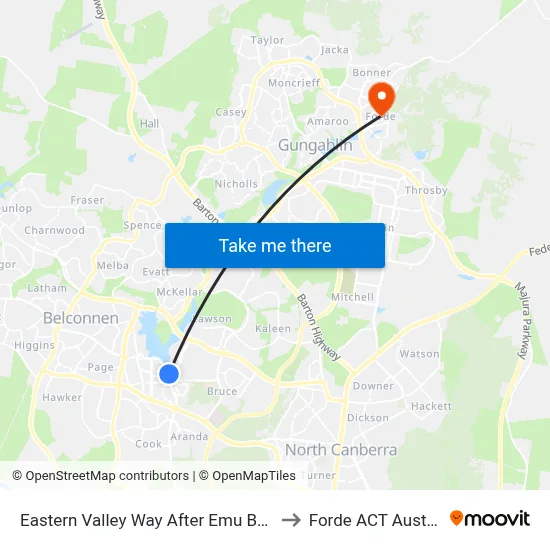 Eastern Valley Way After Emu Bank Dr to Forde ACT Australia map
