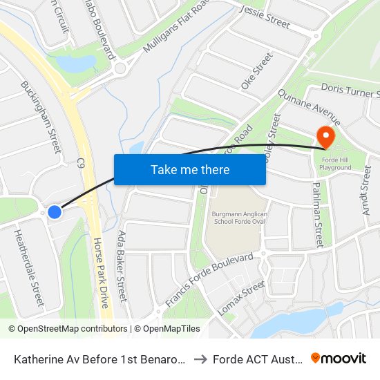 Katherine Av Before 1st Benaroon Cct to Forde ACT Australia map