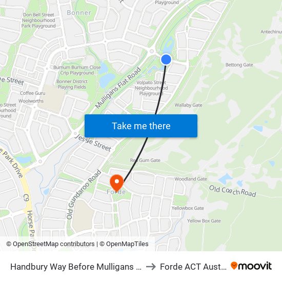 Handbury Way Before Mulligans Flat Rd to Forde ACT Australia map