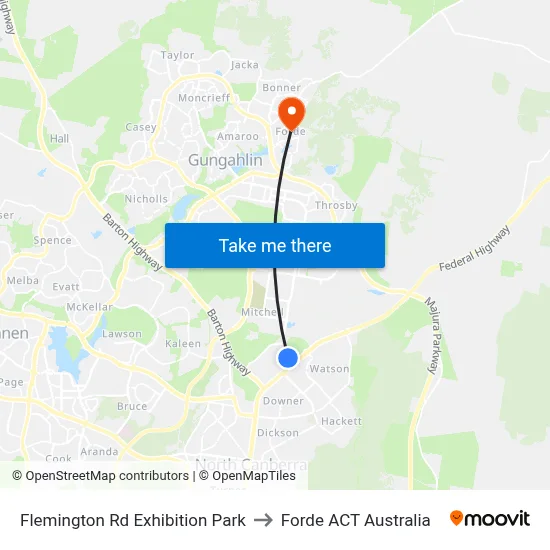 Flemington Rd Exhibition Park to Forde ACT Australia map