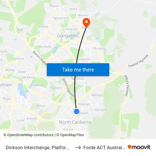 Dickson Interchange, Platform 2 to Forde ACT Australia map