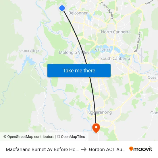 Macfarlane Burnet Av Before Hollows Cct to Gordon ACT Australia map
